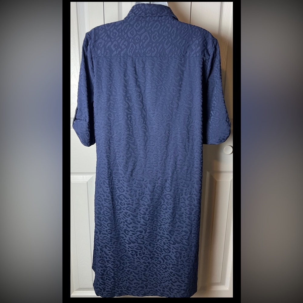 J MCLAUGHLIN Yolanda Dress Navy Blue Textured Jacquard Shift Knee Length - Picture 3 of 9